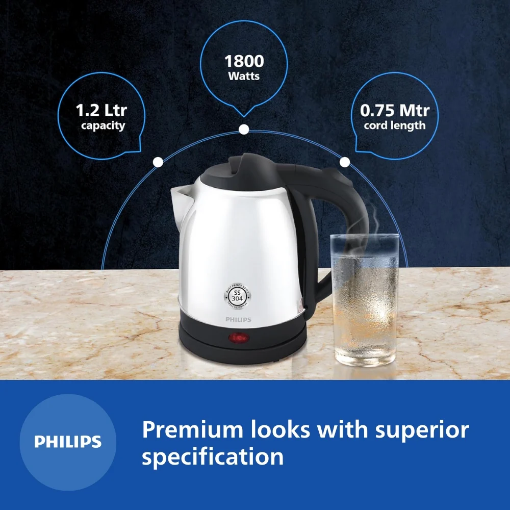 Philips 1.5 L Kettle with 25% thicker body for longer life and triple safe auto cut off - HD9373/00 - Image 5