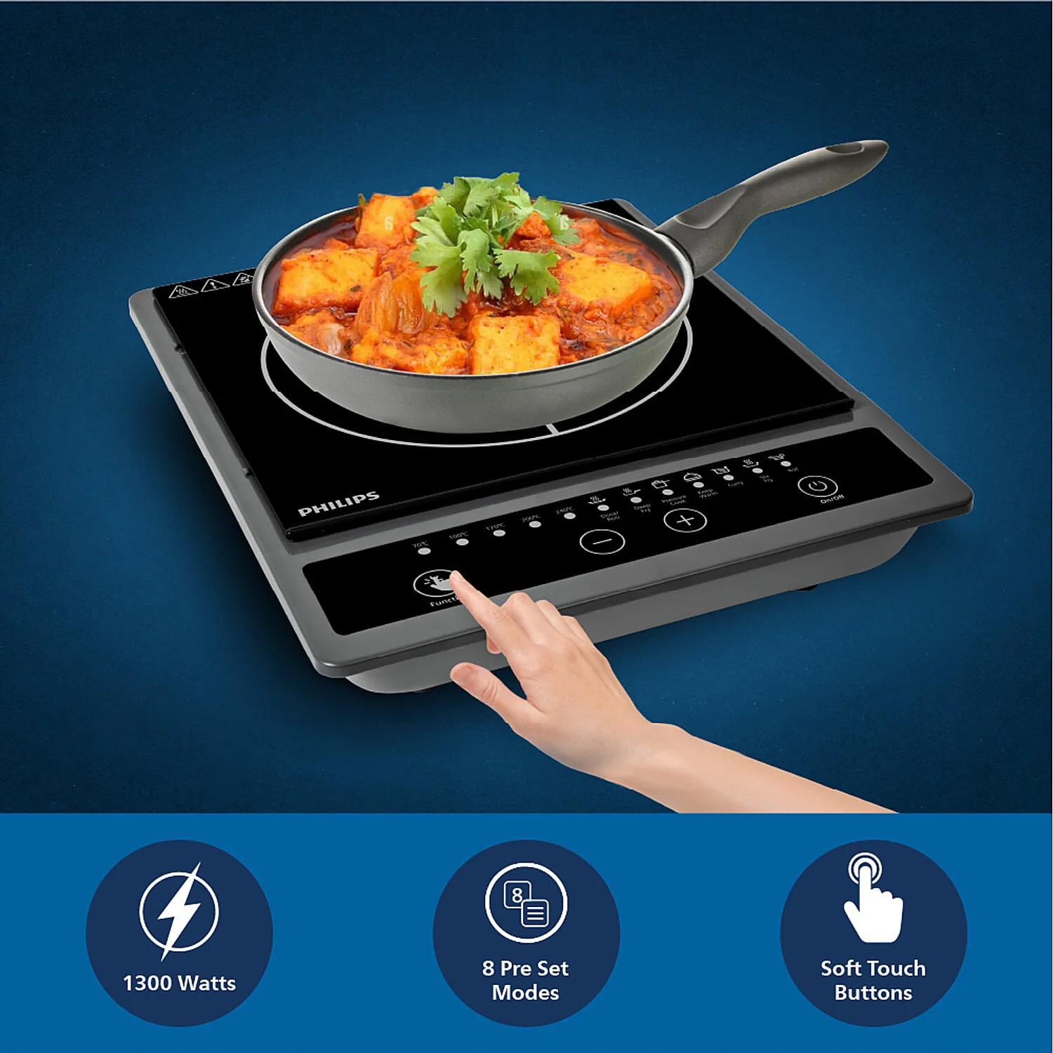 Refurbished Philips 1300W Induction Cooktop with Triple MOV for 4kW surge protection and soft touch control - HD4934/00 - Image 6