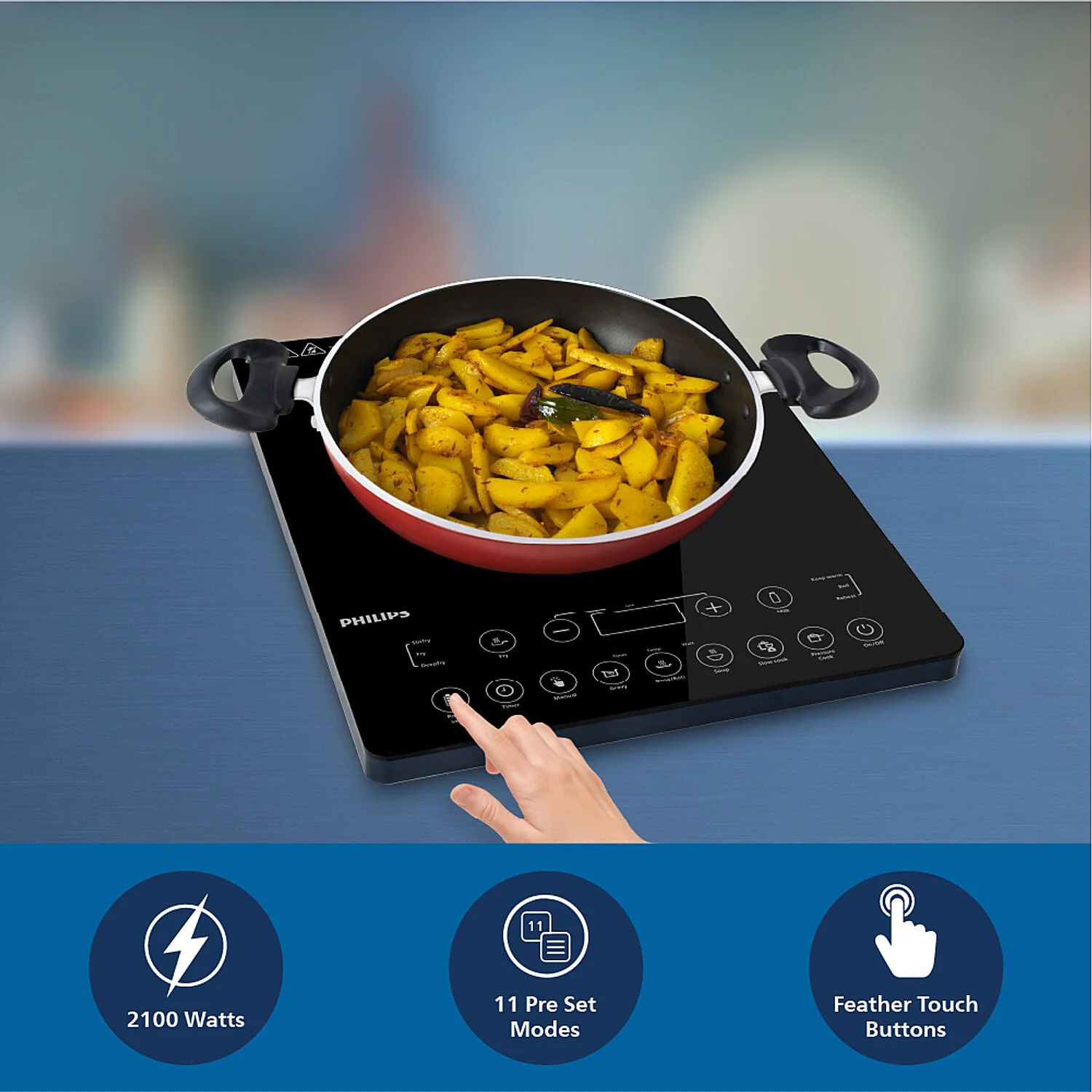 Philips 2100W Induction Cooktop with Triple MOV for 4kW surge protection and feather touch control - HD4995/00 - Image 6