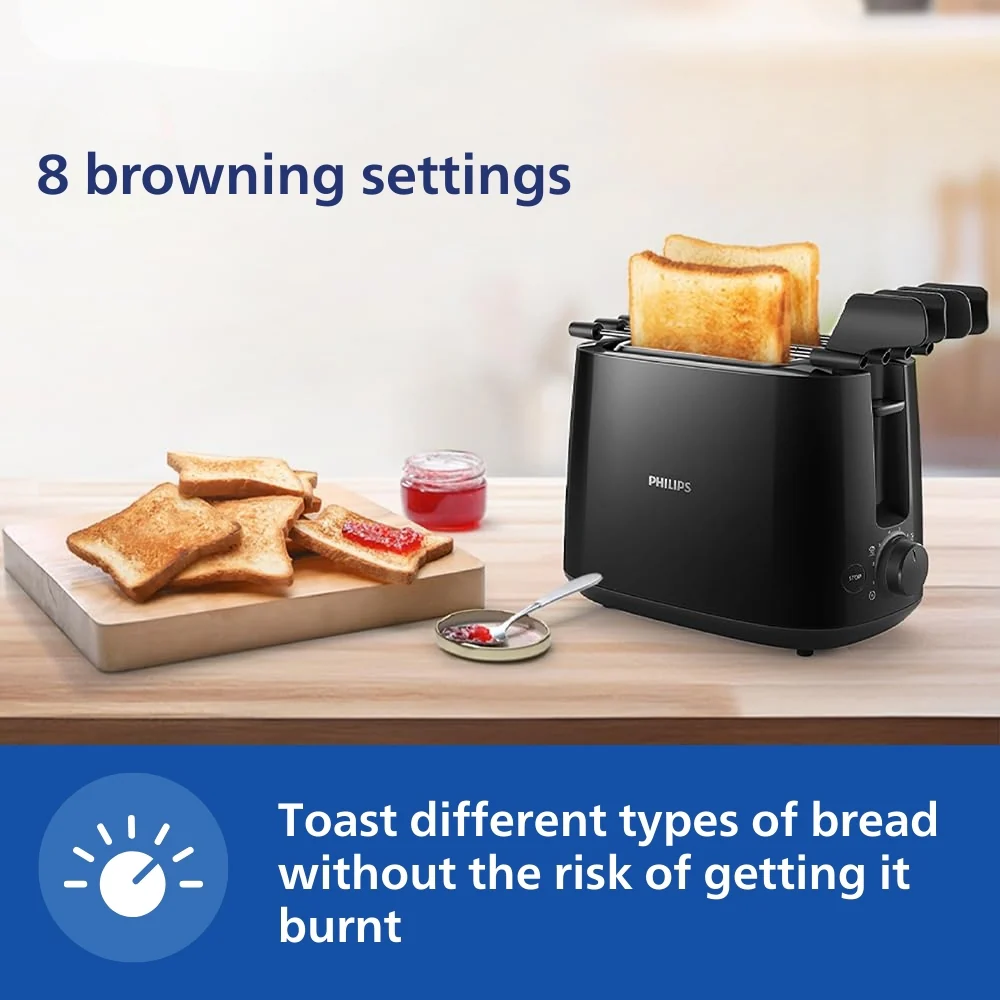 Philips 600 Watts 2-Slice Toaster with Integrated Bun Rack Black - HD2583/90 - Image 5