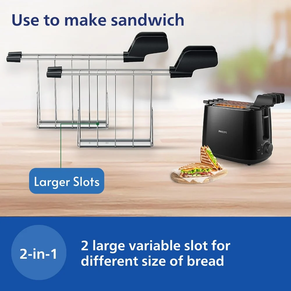 Philips 600 Watts 2-Slice Toaster with Integrated Bun Rack Black - HD2583/90 - Image 6