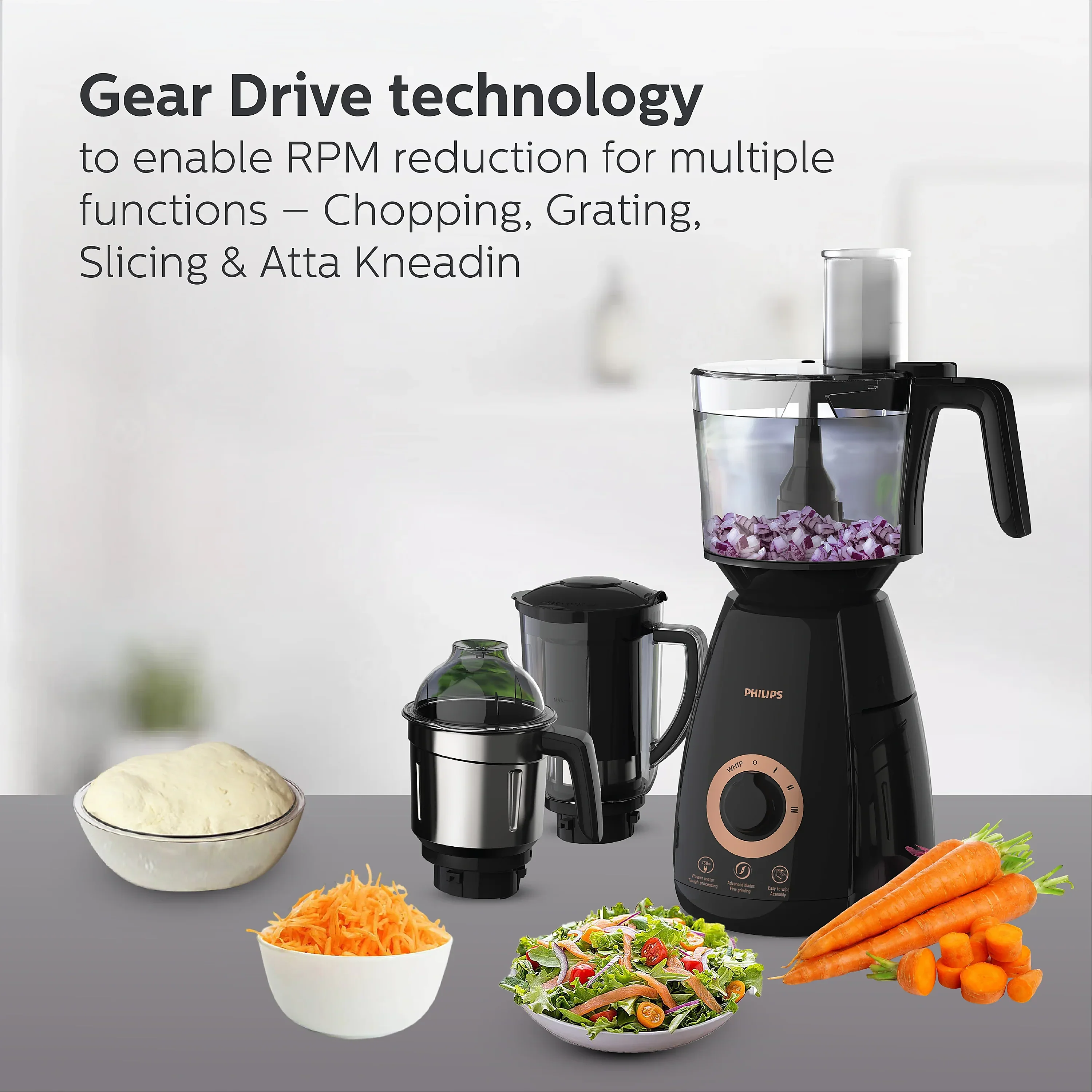 Philips 750 Watt Mixer Grinder with Food Processor Jar - HL7707/01 - Image 6