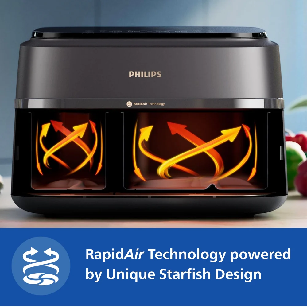 Philips 9L Dual Basket Airfryer with Rapid Air technology - NA352/00 - Image 4