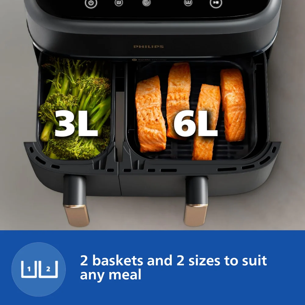 Philips 9L Dual Basket Airfryer with Rapid Air technology - NA352/00 - Image 5