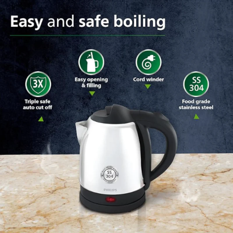 Philips 1.5 L Kettle with 25% thicker body for longer life and triple safe auto cut off - HD9373/00 - EMP - Image 2