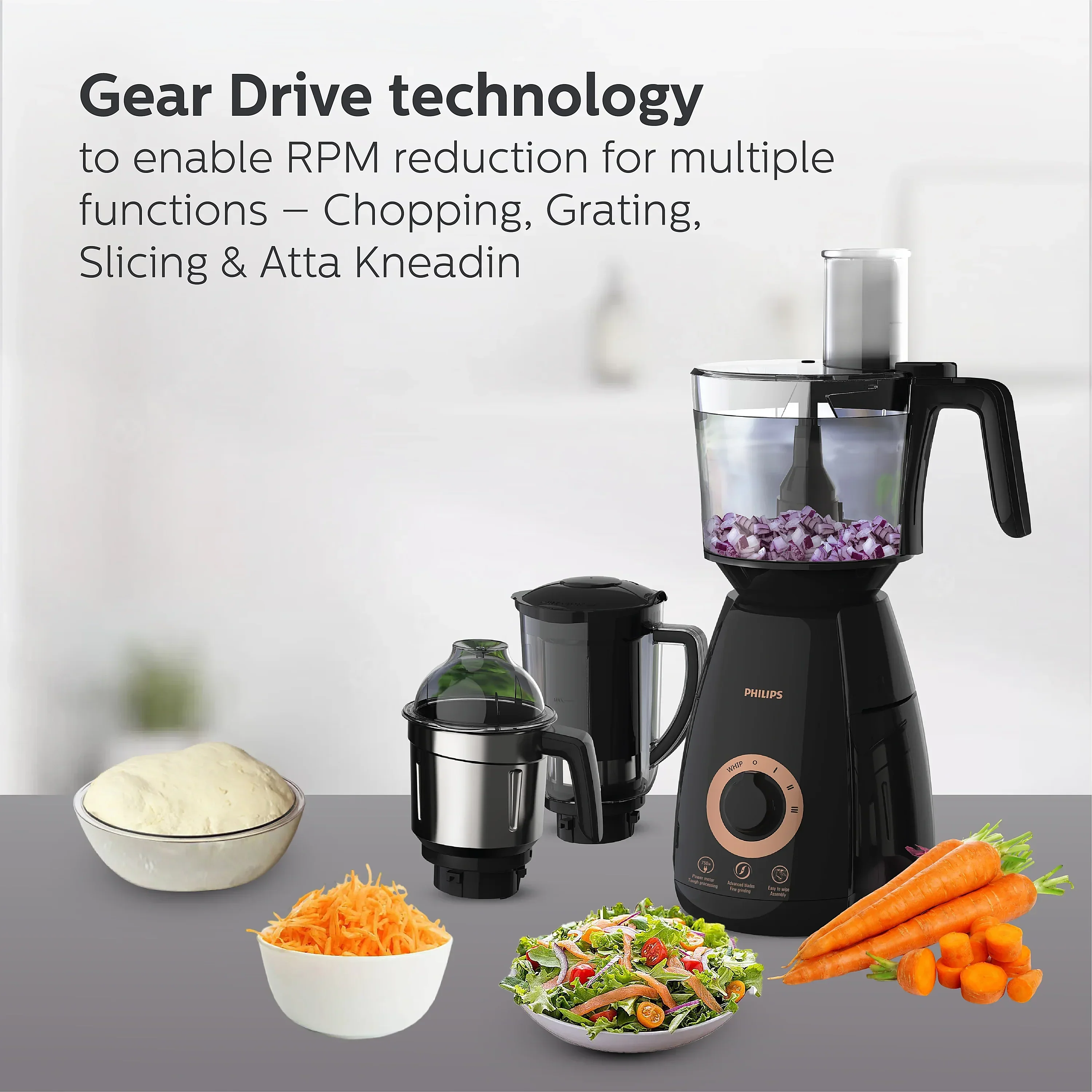 Philips 750 Watt Mixer Grinder with Food Processor Jar - HL7707/01 - EMP - Image 6