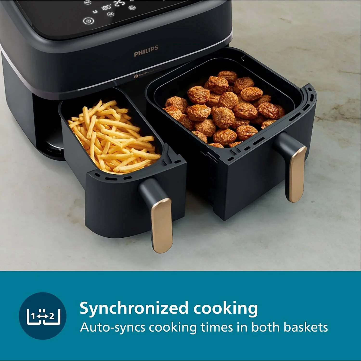 Philips 9L Airfryer with Dual Baskets for Full Tray Cooking & 8 Preset Menus - NA352/00 - Emp - Image 5