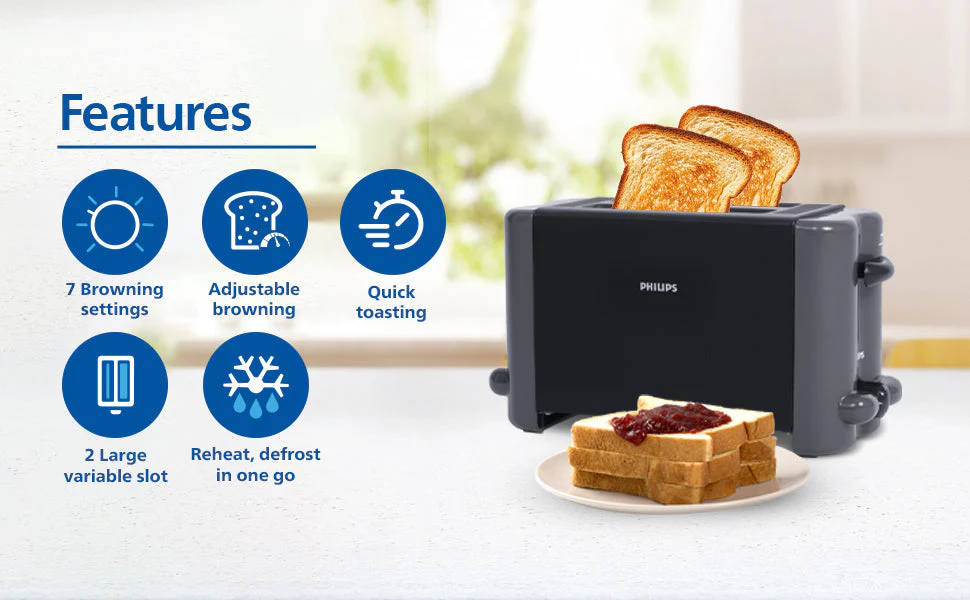 Philips 800W Pop-Up Toaster with 8-Level Browning - HD2512/00 - Image 6