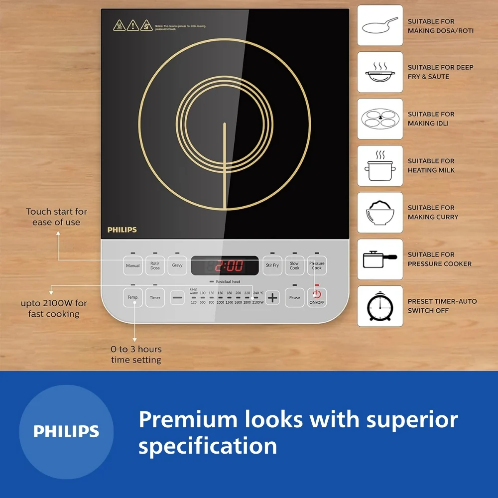 Refurbished Philips Induction Cooktop 2100W for Fast Cooking - HD4928/01 - Image 6