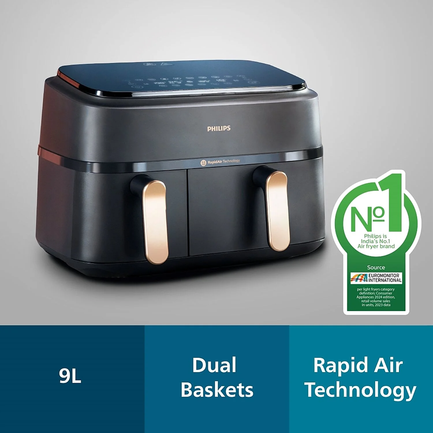Refurbished Philips 9L Airfryer with Dual Baskets for Full Tray Cooking & 8 Preset Menus - NA352/00 - Image 2